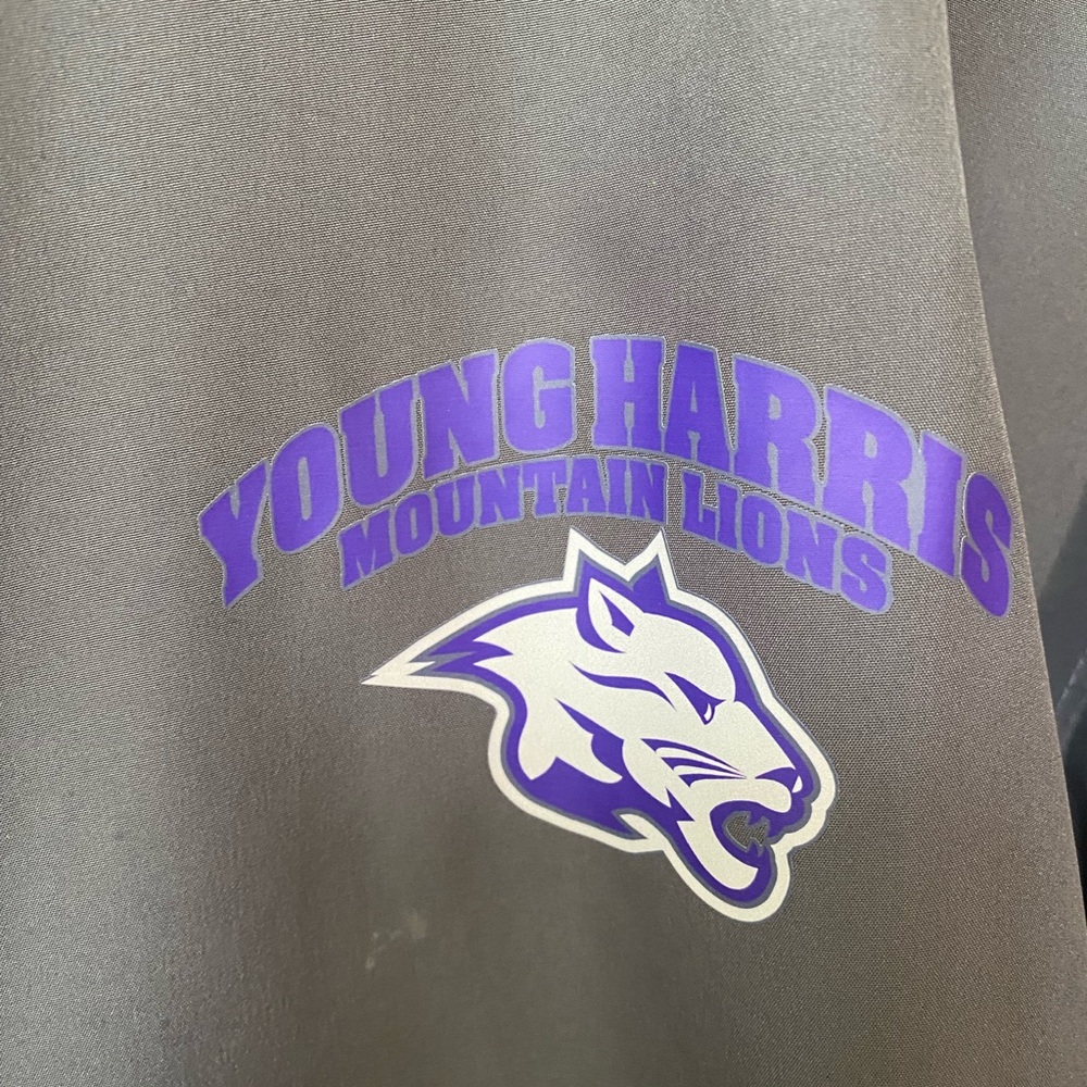 💜 Young Harris Mountain Lions Gray Hooded Pullover Rain/Wind Resistant Jacket